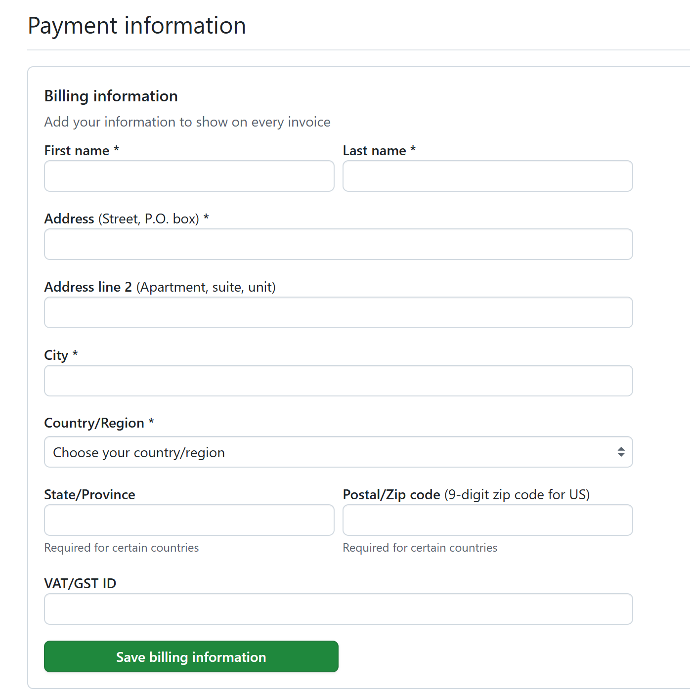 GitHub 付款信息